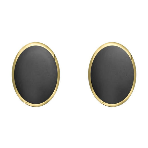 9ct Yellow Gold Hematite 8 x 10mm Classic Large Oval Stud Earrings, E007.