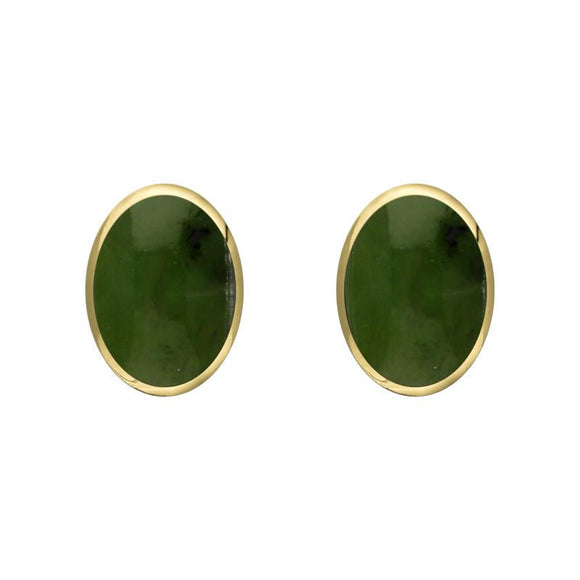 9ct Yellow Gold Jade 7 x 5mm Classic Small Oval Stud Earrings, E005.