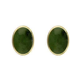 9ct Yellow Gold Jade 7 x 5mm Classic Small Oval Stud Earrings, E005.
