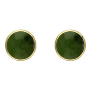 9ct Yellow Gold Jade 8mm Classic Large Round Stud Earrings, e004.