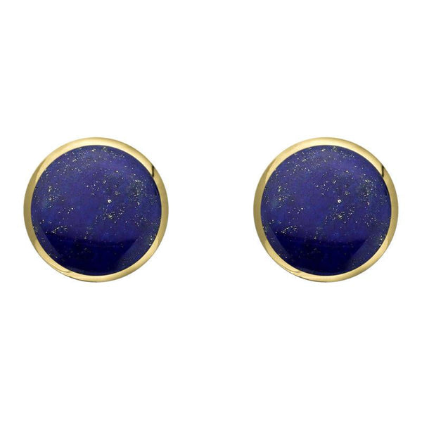 9ct Yellow Gold Lapis Lazuli 8mm Classic Large Round Stud Earrings, E004.
