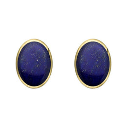 9ct Yellow Gold Lapis Lazuli 8 x 6mm Classic Medium Oval Stud Earrings, E006.