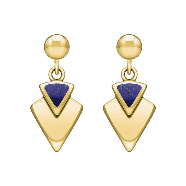 9ct Yellow Gold Lapis Lazuli Arrowhead Drop Earrings, E201.