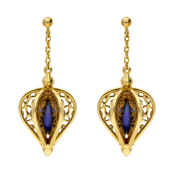 9ct Yellow Gold Lapis Lazuli Flore Filigree Drop Earrings E1781