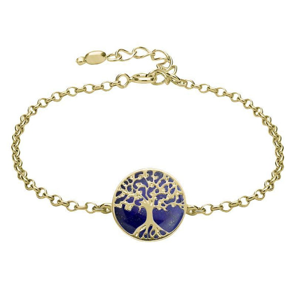 9ct Yellow Gold Lapis Lazuli Round Tree of Life Chain Bracelet, B1140.