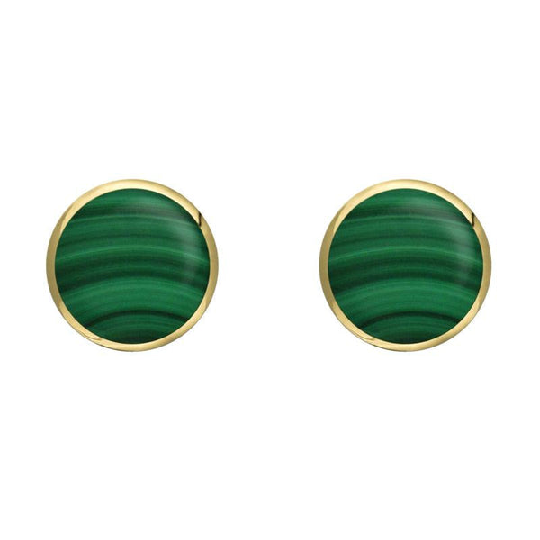 9ct Yellow Gold Malachite 6mm Classic Medium Round Stud Earrings, E003.