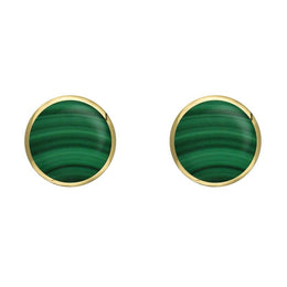 9ct Yellow Gold Malachite 6mm Classic Medium Round Stud Earrings, E003.