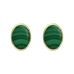 9ct Yellow Gold Malachite 7 x 5mm Classic Small Oval Stud Earrings, E005.