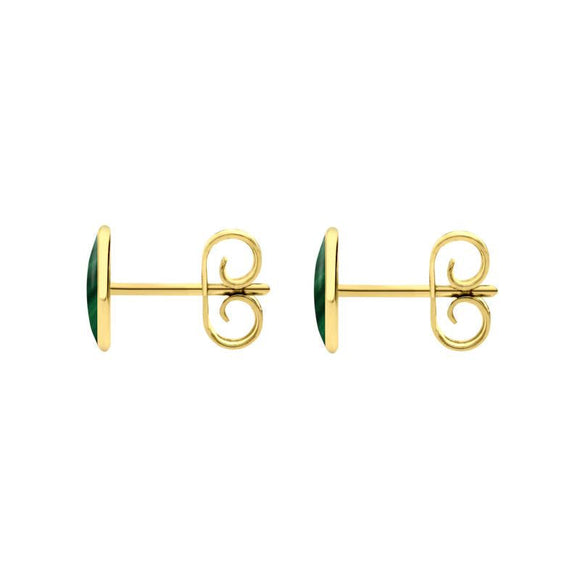 9ct Yellow Gold Malachite 7 x 5mm Classic Small Oval Stud Earrings, E005.