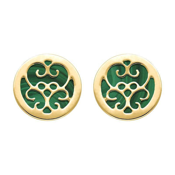 9ct Yellow Gold Malachite Flore Filigree Stud Earrings, E1782