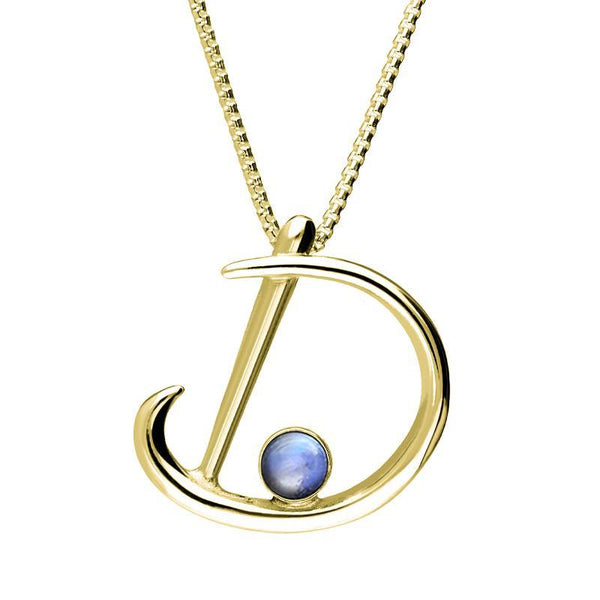 9ct Yellow Gold Moonstone Love Letters Initial D Necklace, P3451C.