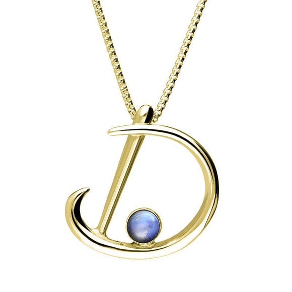 9ct Yellow Gold Moonstone Love Letters Initial D Necklace, P3451C.