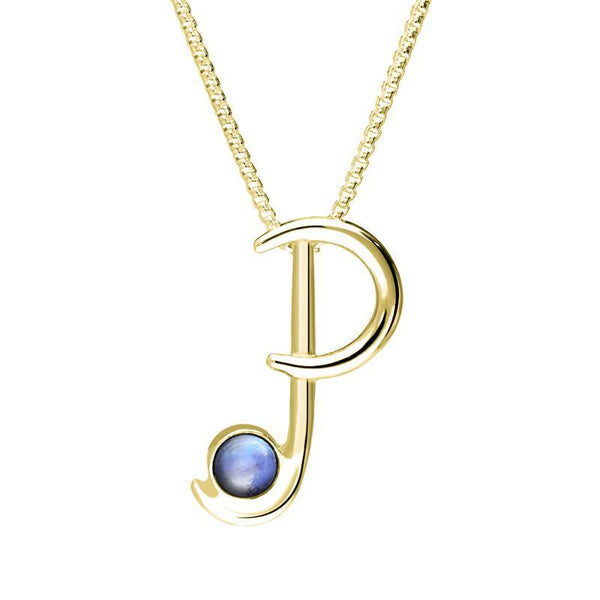 9ct Yellow Gold Moonstone Love Letters Initial P Necklace, P3463C.