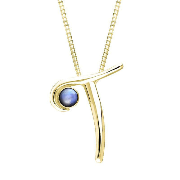 9ct Yellow Gold Moonstone Love Letters Initial T Necklace, P3467C.