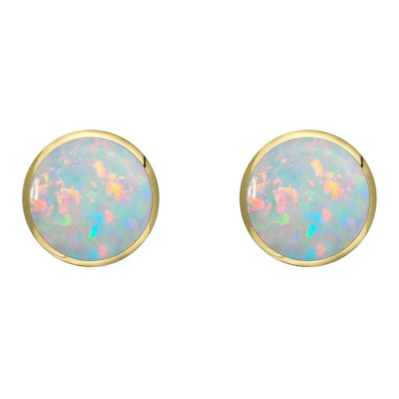 9ct Yellow Gold Opal 8mm Classic Large Round Stud Earrings, e004.
