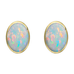9ct Yellow Gold Opal 8 x 10mm Classic Large Oval Stud Earrings, E007.