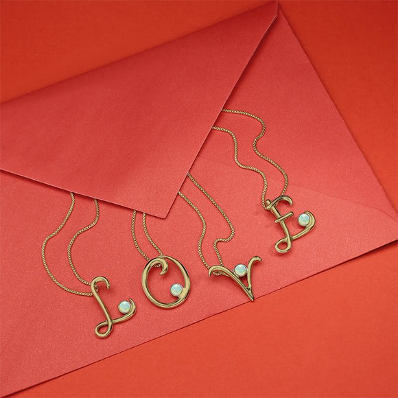 9ct Yellow Gold Opal Love Letters Initial A Necklace, P3448.