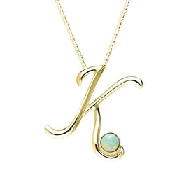 9ct Yellow Gold Opal Love Letters Initial K Necklace, P3458.