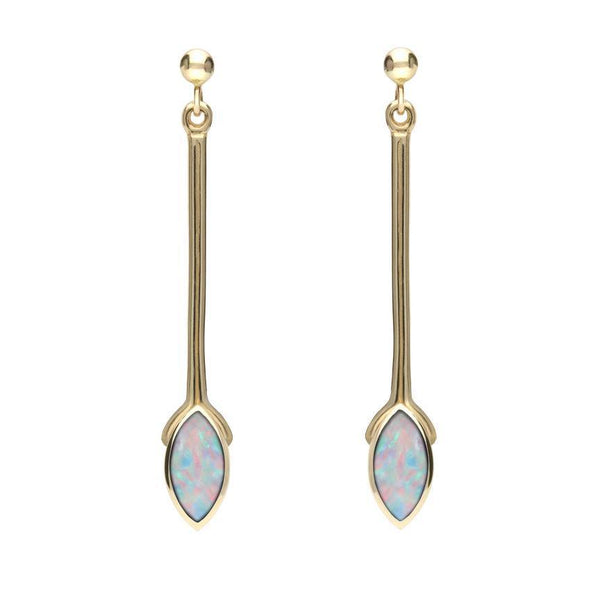 9ct Yellow Gold Opal Marquise Long Drop Earrings E131