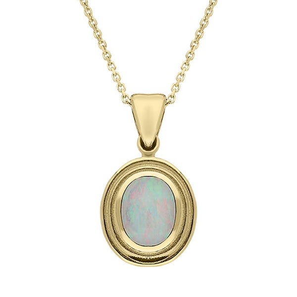 9ct Yellow Gold Opal Ribbed Small Oval Necklace P243