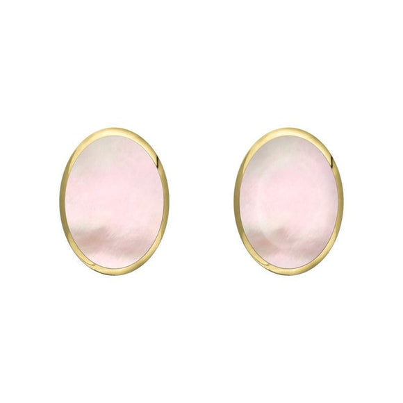 9ct Yellow Gold Pink Mother of Pearl 7 x 5mm Classic Small Oval Stud Earrings, E005.