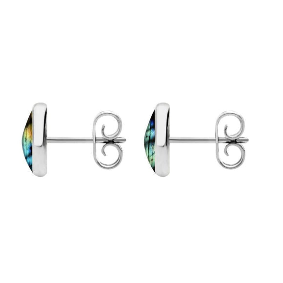 9ct Yellow Gold Spectrolite 8mm Classic Large Round Stud Earrings, e004.