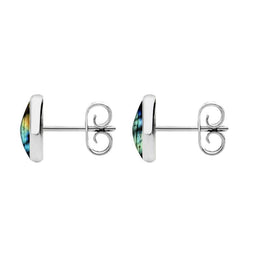 9ct Yellow Gold Spectrolite 8mm Classic Large Round Stud Earrings, e004.