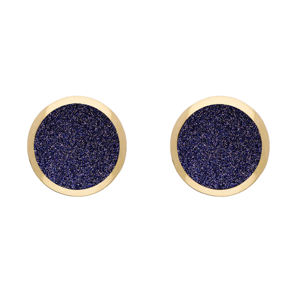 9ct Yellow Gold Sterling Silver Blue Goldstone Stepping Stones Round Stud Earrings E1292