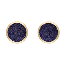 9ct Yellow Gold Sterling Silver Blue Goldstone Stepping Stones Round Stud Earrings E1292