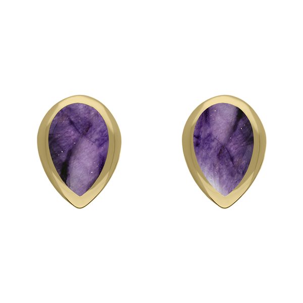 9ct Yellow Gold Sterling Silver Blue John Stepping Stones Pear Stud Earrings E1294