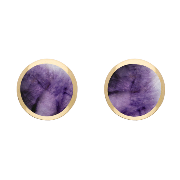 9ct Yellow Gold Sterling Silver Blue John Stepping Stones Round Stud Earrings E1292