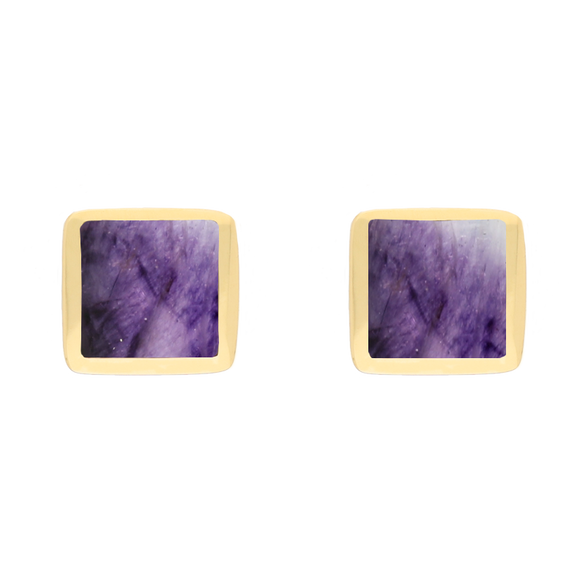 9ct Yellow Gold Sterling Silver Blue John Stepping Stones Square Stud Earrings E1295