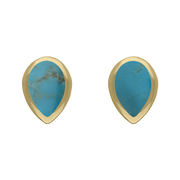 9ct Yellow Gold Sterling Silver Turquoise Stepping Stones Pear Stud Earrings E1294