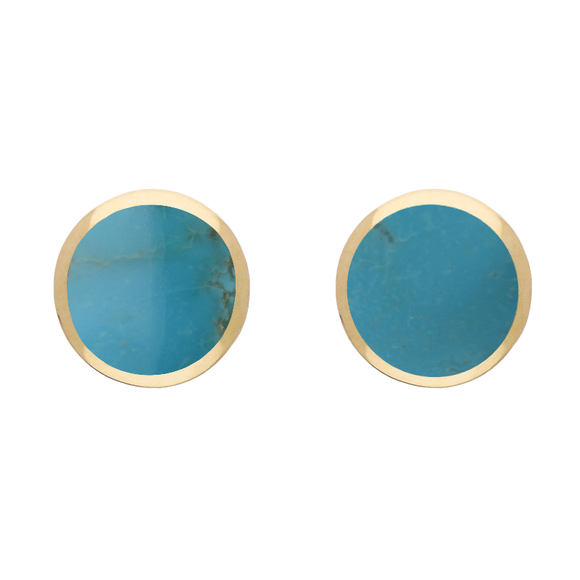 9ct Yellow Gold Sterling Silver Turquoise Stepping Stones Round Stud Earrings E1292