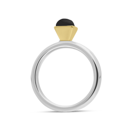 9ct Yellow Gold Sterling Silver Whitby Jet Stepping Stones 5mm Square Bezel Set Ring. R576_2