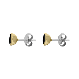 9ct Yellow Gold Sterling Silver Whitby Jet Stepping Stones Round Stud Earrings E1292_2