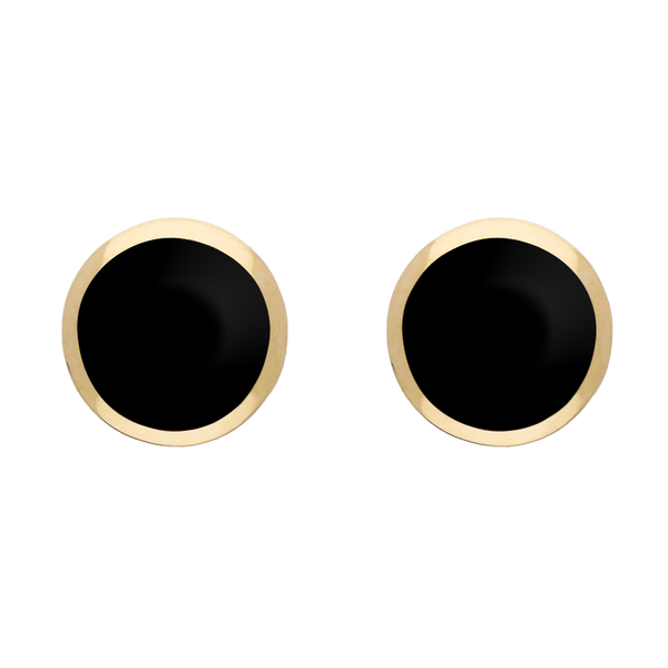 9ct Yellow Gold Sterling Silver Whitby Jet Stepping Stones Round Stud Earrings E1292