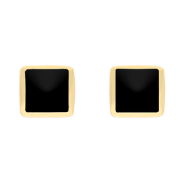 9ct Yellow Gold Sterling Silver Whitby Jet Stepping Stones Square Stud Earrings E1295