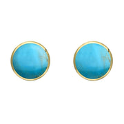 9ct Yellow Gold Turquoise 6mm Classic Medium Round Stud Earrings, E003.