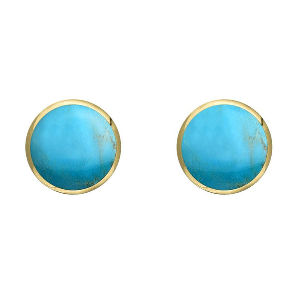 9ct Yellow Gold Turquoise 6mm Classic Medium Round Stud Earrings, E003.