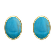 9ct Yellow Gold Turquoise 8 x 10mm Classic Large Oval Stud Earrings, E007.