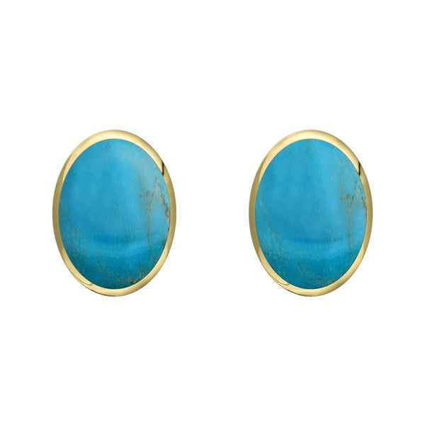 9ct Yellow Gold Turquoise 8 x 6mm Classic Medium Oval Stud Earrings, E006.