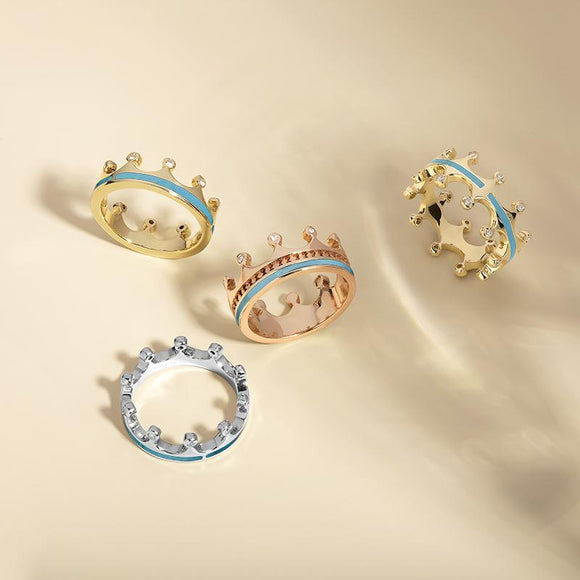 9ct Yellow Gold Turquoise Diamond Tiara Patterned Band Ring. R1222.