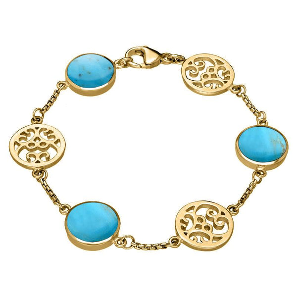 9ct Yellow Gold Turquoise Flore Filigree Bracelet B943