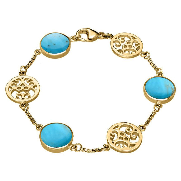 9ct Yellow Gold Turquoise Flore Filigree Bracelet B943