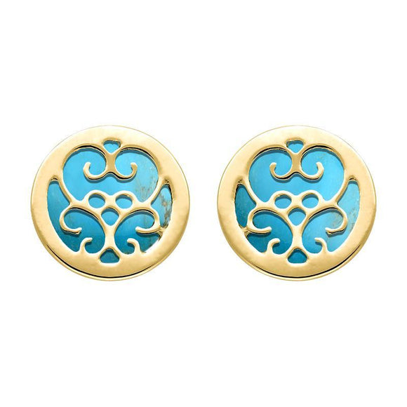 9ct Yellow Gold Turquoise Flore Filigree Earrings, E1782
