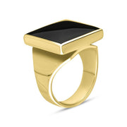 9ct Yellow Gold Whitby Jet Small Square Ring, R603_2