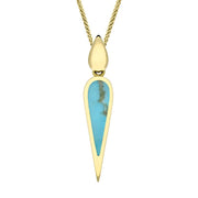 9ct Yellow Gold Turquoise Toscana Slim Pear Drop Necklace. P1612.