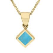 9ct Yellow Gold Turquoise Small Square Necklace. P327.