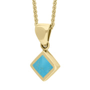 9ct Yellow Gold Turquoise Small Square Necklace. P327.
